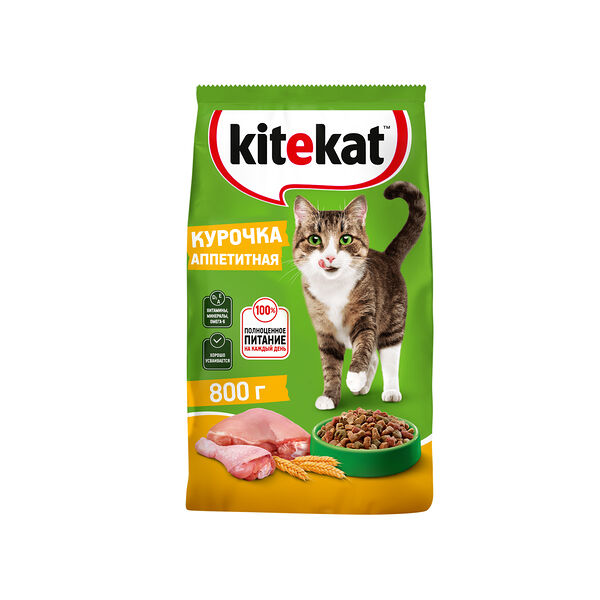 Сухой полнорационный корм Kitekat для взрослых кошек курочка аппетитная 800 г