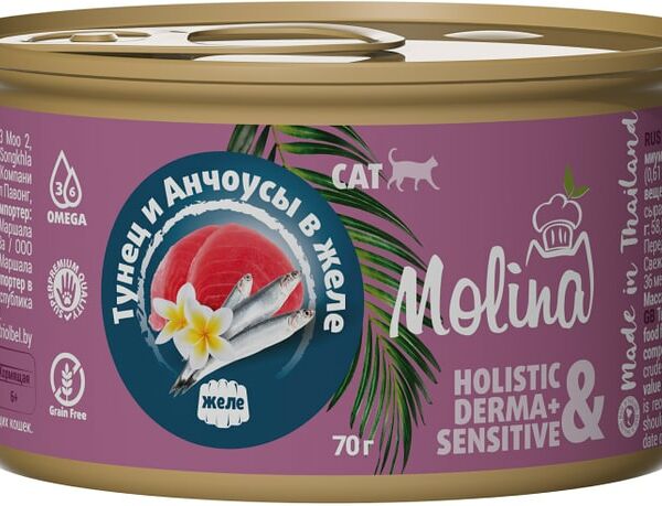 Влажный корм для кошек Molina Тунец и анчоусы в желе 70г