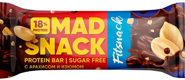 Батончик Fitsnack глазированный Mad Snack Арахис-Изюм 45г