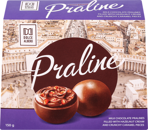 

Конфеты Dolce Albero из молочного шоколада с ореховым кремом и с кусочками карамели 150 г