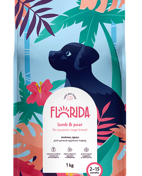 Сухой корм Florida для щенков крупных пород с ягненком и грушей 1 кг