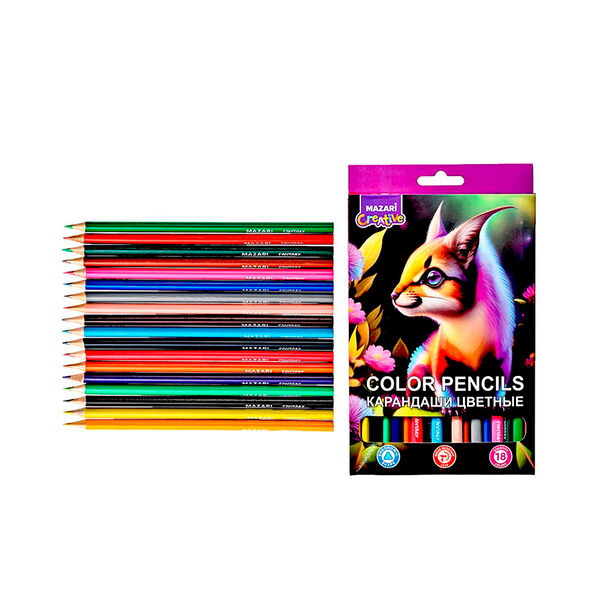 Карандаши цветные деревян FANTASY 18 цв трёхгранный корпус d грифеля=2,65 мм картон упаковка