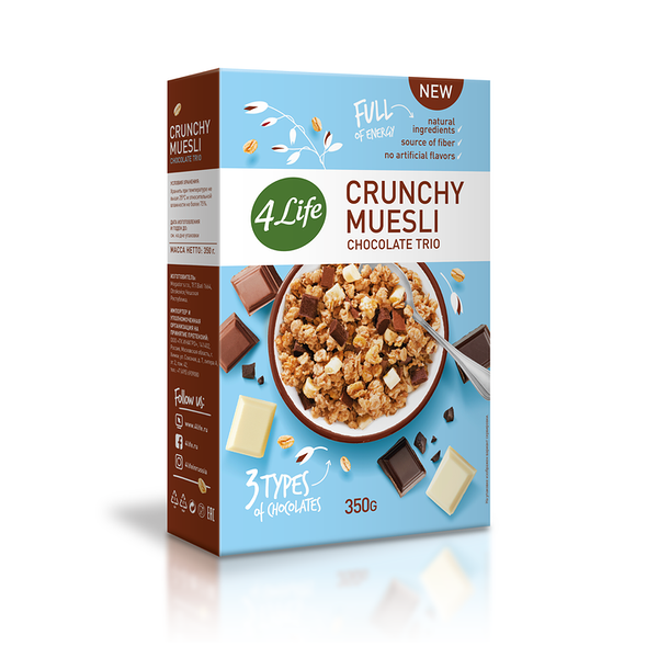 Мюсли 4 Life Crunchy 3 шоколада 350 г