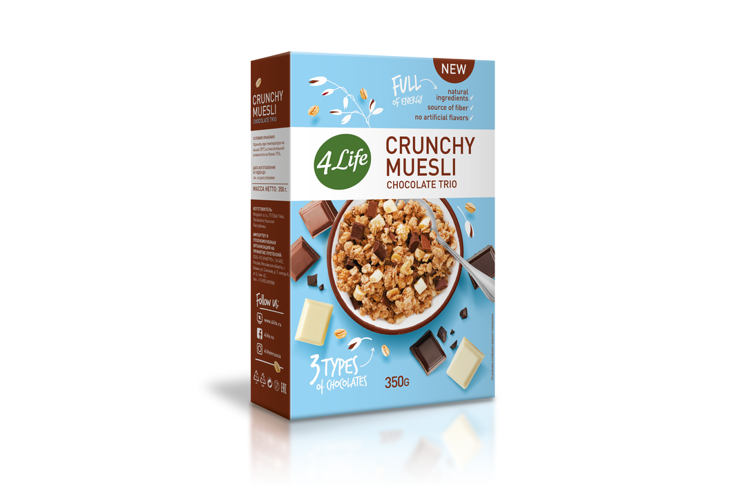

Мюсли 4 Life Crunchy 3 шоколада 350 г