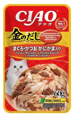 Влажный корм для кошек Инаба Чао (Inaba Ciao) Киннодаши (Kinnodashi) Микс тунцов с крабом сурими в желе 60 г