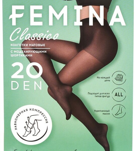 Колготки Femina Classico 20 с шортиками Nero Размер 3