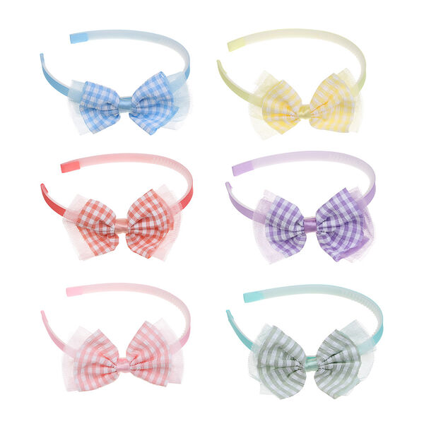 Юниlook ободок для волос с бантом, пластик, полиэстер, 1см, 6 цветов, в ассортименте