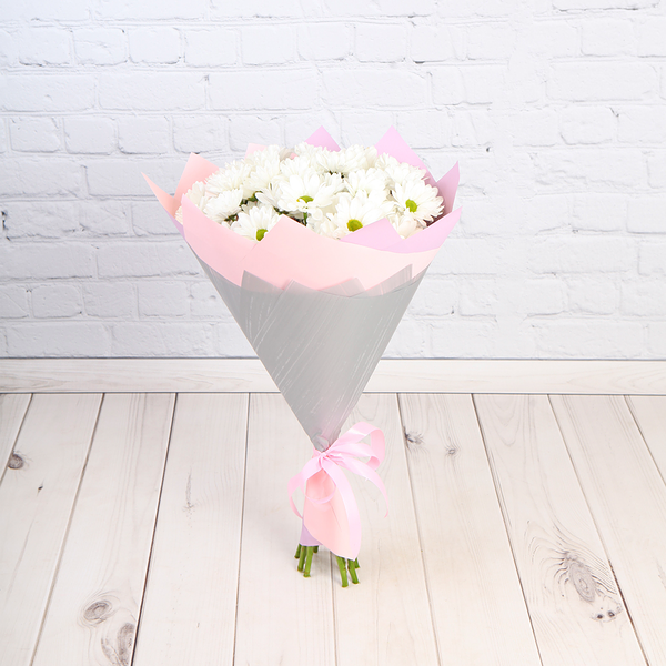 Букет 9 белых кустовых хризантем