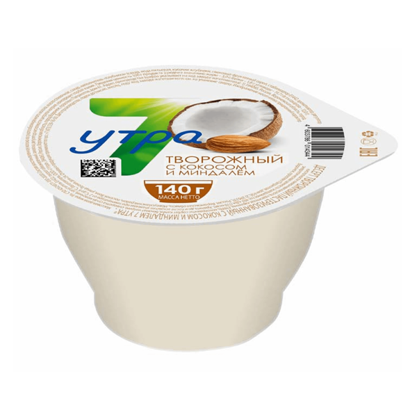 Десерт творожный 7 утра с кокосом и миндалем 3%, 140 г