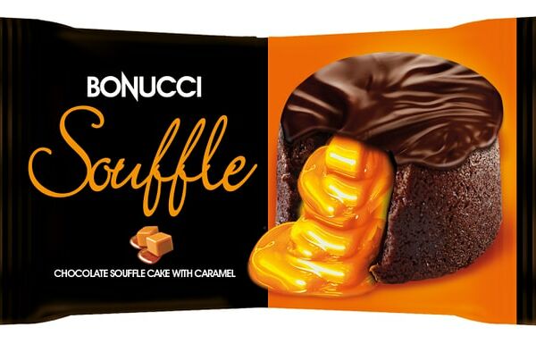 Пирожное Bonucci Souffle бисквитное глазированное с начинкой карамель 45г