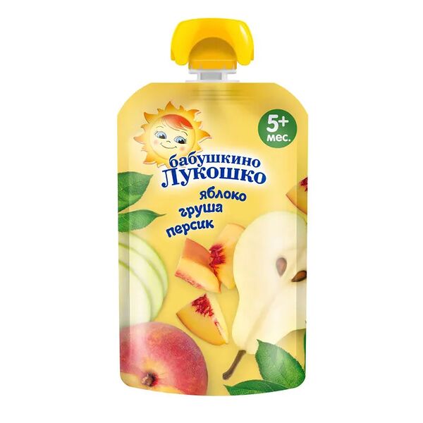 Пюре Бабушкино лукошко яблоко, груша, персик