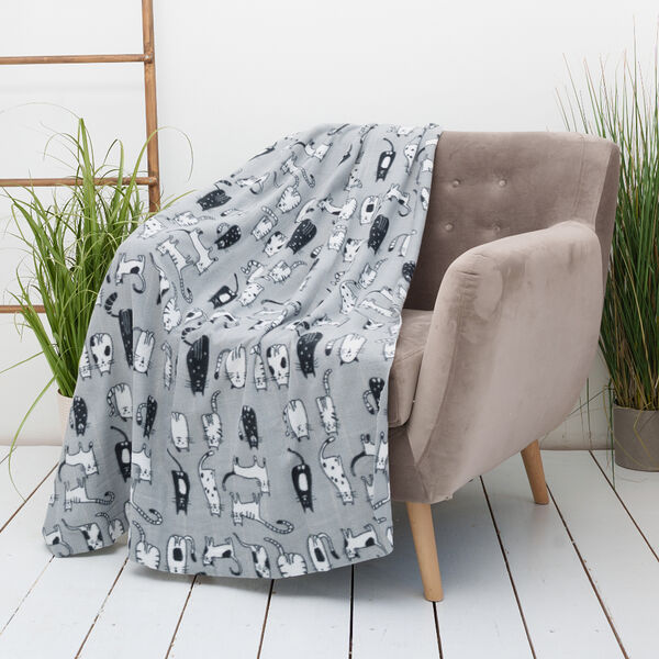 Плед Casa Conforte London Cats Grey, 120x150 см, флис, полиэстер