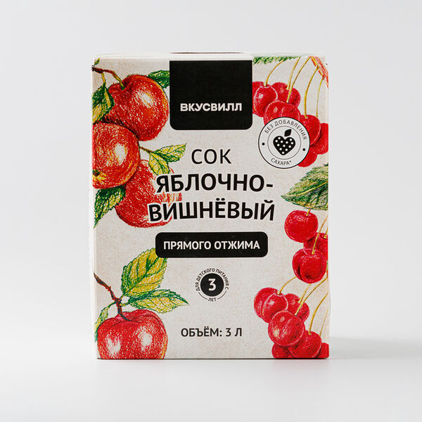 Сок яблочно-вишневый прямого отжима, 3 л