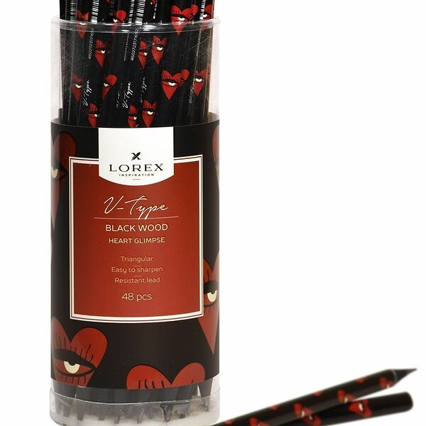 Карандаш чернографит корпус дерев LOREX V-TYPE BLACK WOOD HEART GLIMPSE НВ заточ трехгран тубус принт на корпусе