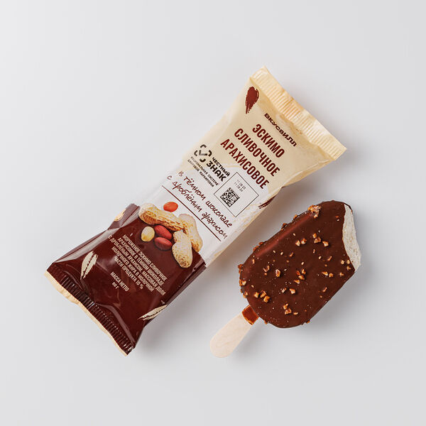 Эскимо сливочное арахисовое в тем. шоколаде с дробленым арахисом(Продукт замороженный)
