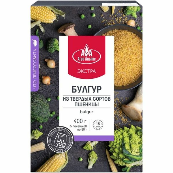 Булгур Агро-Альянс из твердых сортов пшеницы 5 пакетиков 400 г