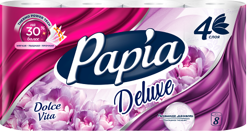 Туалетная бумага Papia Deluxe Арома Дольче Вита 4 слоя 8 рулонов