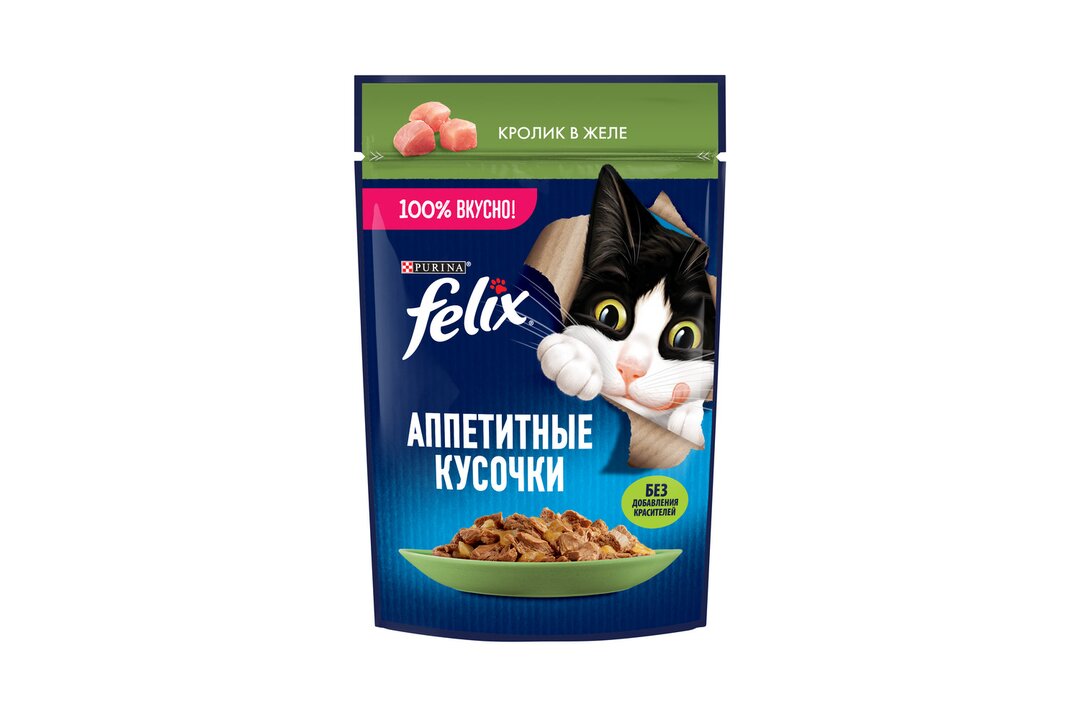 

Влажный корм Felix Аппетитные кусочки для взрослых кошек, с кроликом в желе 75 г