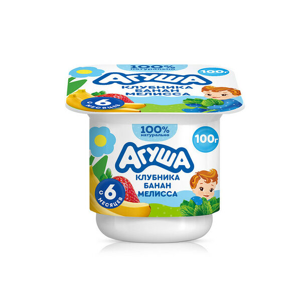 Творог детский фруктовый Агуша Засыпай-ка Клубника-Банан-Мелисса с 6 месяцев 100г
