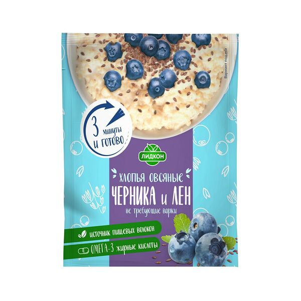 Хлопья овсяные Черника и лён не треб варки 35г