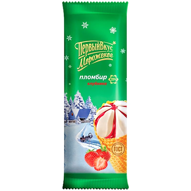 

Мороженое Первый Вкус Молочное с ароматом клубники 20%, без змж, рожок 90 г