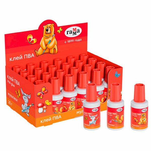 Клей ПВА Гамма Мультики, с кисточкой,дизайн в ассортименте 20 г