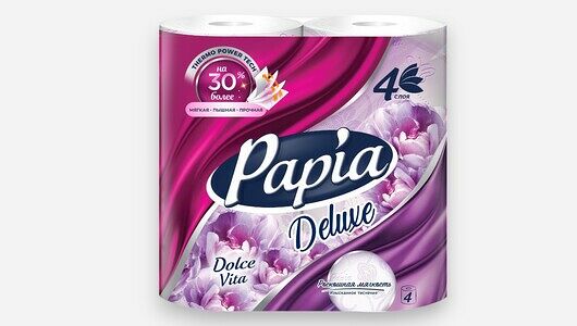 Туалетная бумага Papia Deluxe Dolce Vita 4 слоя 4 рулона