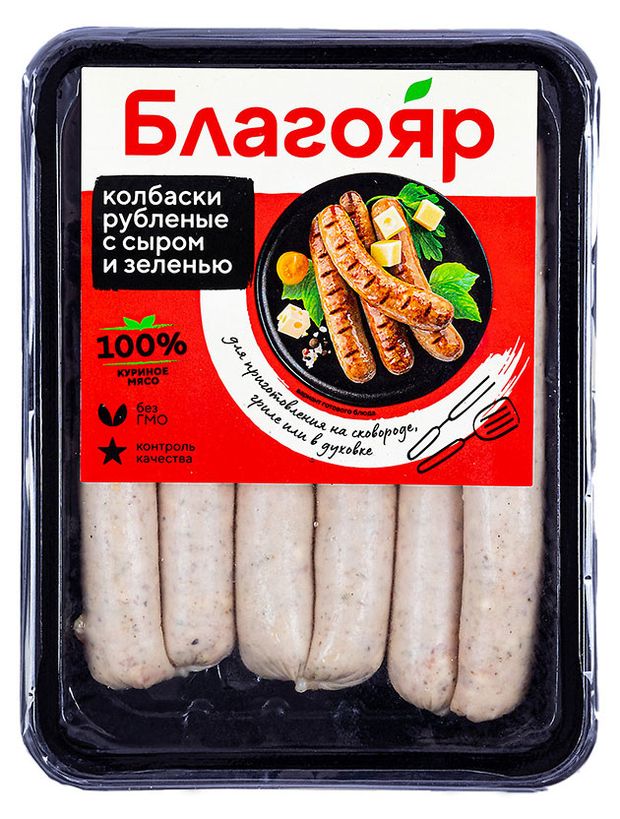 

Колбаски Благояр рубленые с сыром и зеленью, 360 г