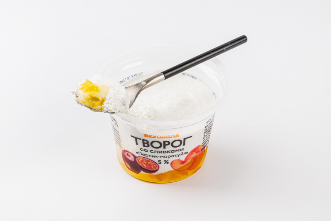 

Творог со сливками ВкусВилл персик-маракуйя 5% 140 г