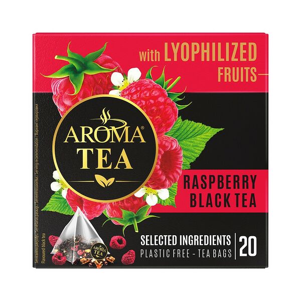 Чай черный Aroma Tea аромат с кусочками малины пакетирован 30г