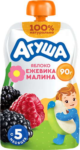 Пюре фруктово-ягодное детское Агуша Яблоко-ежевика-малина с 5 месяцев 90 г