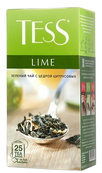 Чай зеленый Tess Lime с цедр лим, лепес цв, лайма пакетир. вес 25х1,5г. с/я