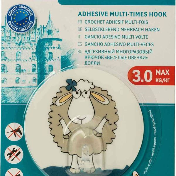 Крючок адгезивный многоразовый Tatkraft Веселые Овечки Долли, 8 см