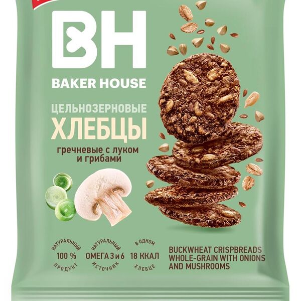 Хлебцы Baker House цельнозерновые гречневые лук-грибы 50 г