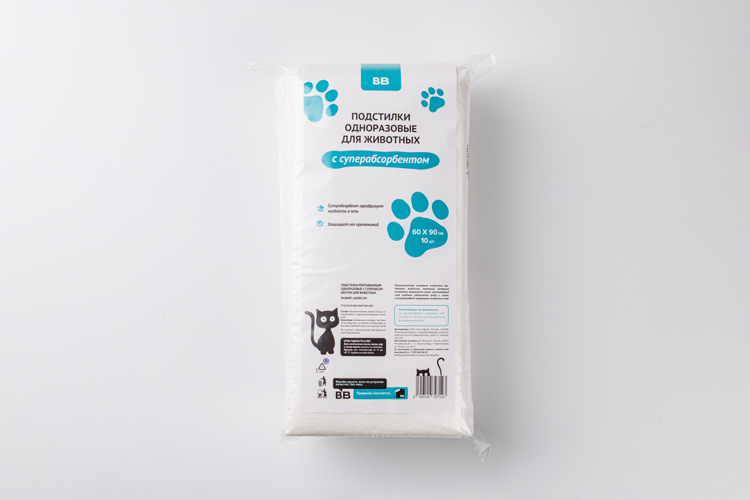 

Подстилки одноразовые ВкусВилл для животных с суперабсорбентом 60x90 см 10 шт.