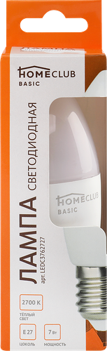 Лампа светодиодная Homeclub C37 5, E27, 5/7Вт 2700К