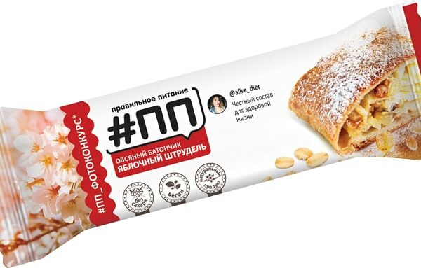 Батончик овсяный #ПП Яблочный штрудель с яблоками и корицей 50г