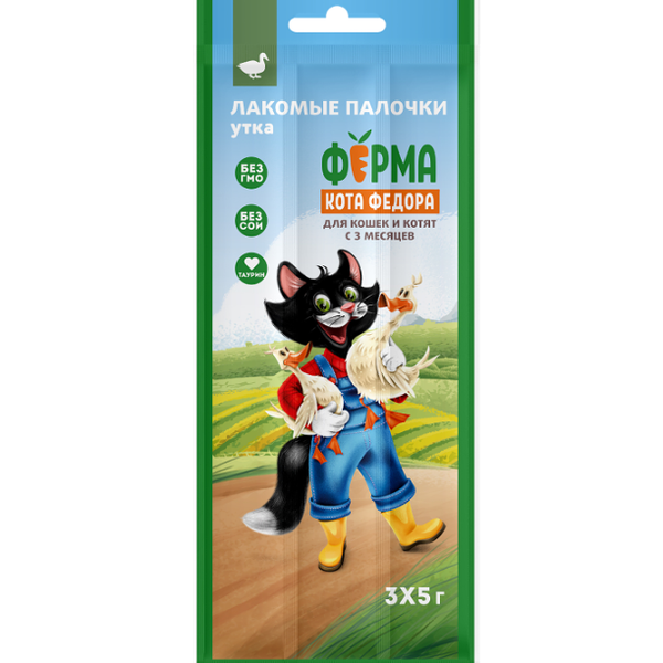 Лакомство для кошек и котят ФЕРМА КОТА ФЕДОРА палочки из Утки 3х5г