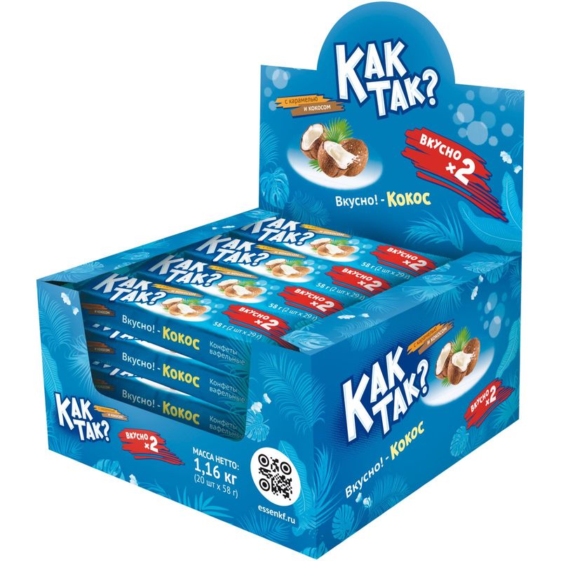 

Конфеты Essen Как так с карамелью и кокосом вафельные 58 г