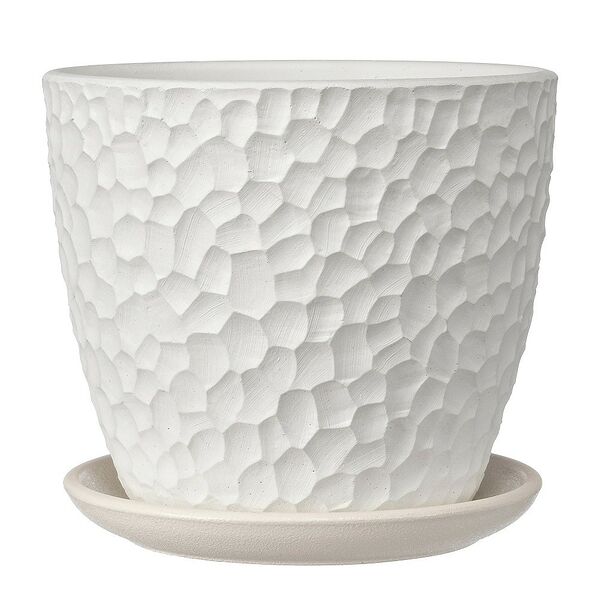 Горшок для цветов Манго с поддоном, 13 л, белый бутон, бетон, 1 шт.