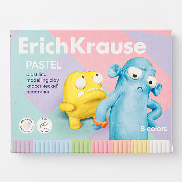 Пластилин классический ErichKrause Jolly Friends Pastel, 8 цветов 144 гр
