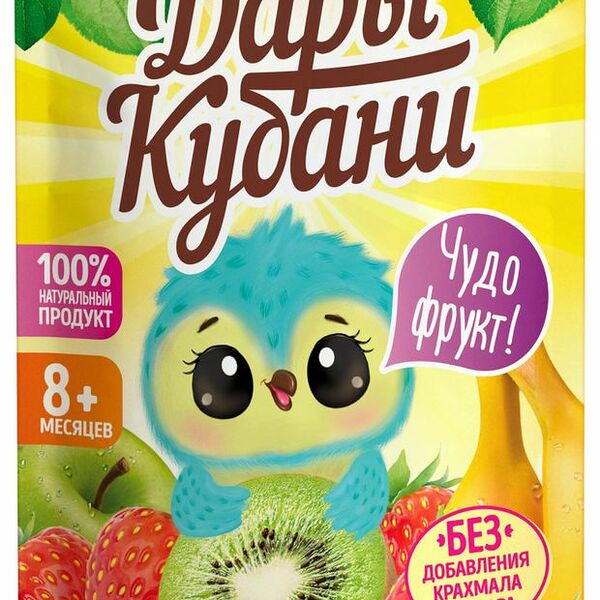 Пюре фруктовое Дары Кубани из яблок, бананов, клубники и киви 90 г