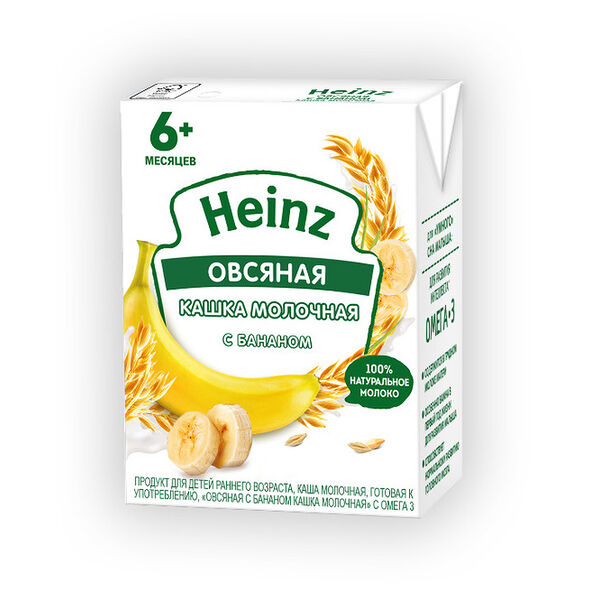 Каша овсяная молочная Heinz с бананом, с 6 месяцев 200мл