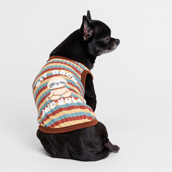 Майка полосатая с ленивцем для собак и кошек, M, коричневая