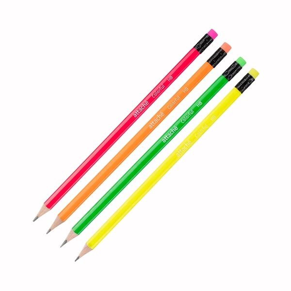 Карандаш чернографитный Attache Colorful Hb с ластиком заточенный, 7г, в ассортименте
