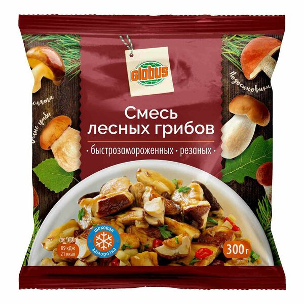 Смесь лесных грибов Глобус быстрозамороженных резаных 300 г