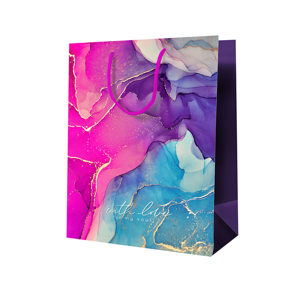 Пакет подарочный Meshu Мраморный стиль лиловый 18х23х10 см ламинированный