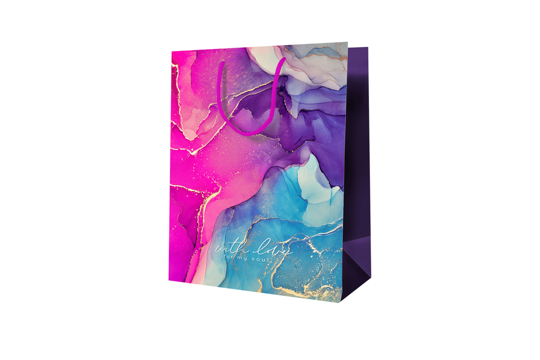 

Пакет подарочный Meshu Мраморный стиль лиловый 18х23х10 см ламинированный