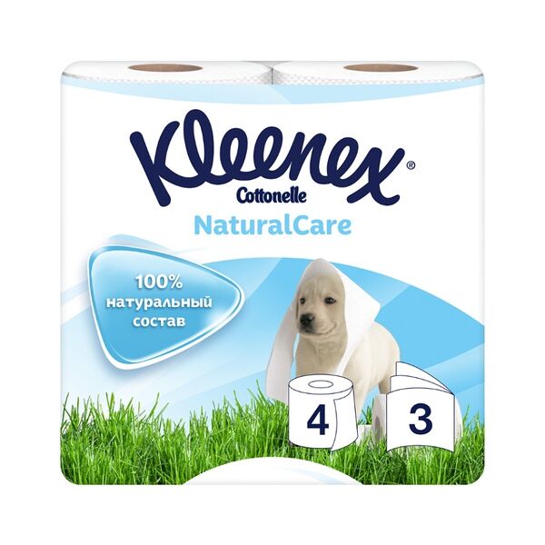 Туалетная бумага Kleenex Natural care 3 слоя, 4 рулона