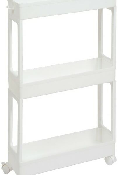 Этажерка Violet узкая 3-х ярусная на колесах белая